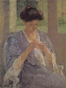 Mary Cassatt lady is sewing in front of the window France oil painting artist